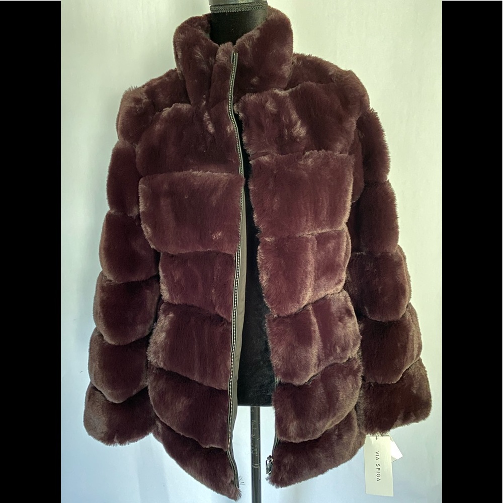 VIA SPIGA NWT Eggplant Faux Fur Reversible Jacket - Picture 10 of 11